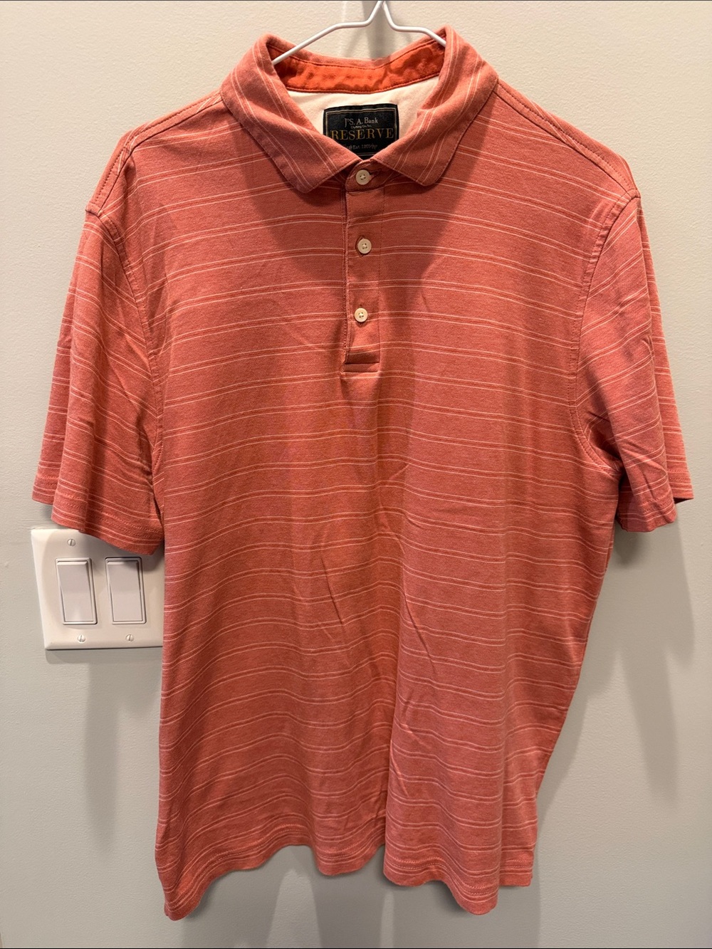 JOS A BANK Reserve -  Men's Coral Stripe Polo Shirt